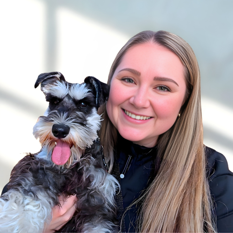 Olena with Gunny her Miniature Schnauzer